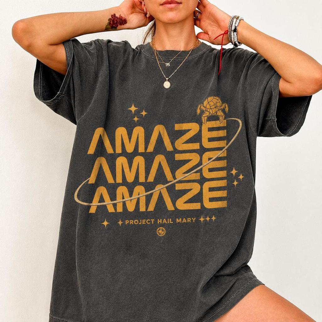 Maglietta Amaze Amaze Amaze Rocky, T-shirt Project Hail Mary Comfort Colors®, T-shirt con grafica aliena per amanti dei libri di fantascienza