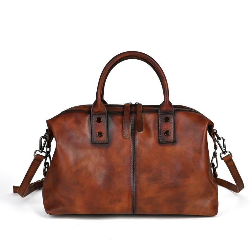 

Johnature Genuine Leather Handbag Retro Solid Color Large Capacity Women s Bag Versatile Shoulder Crossbody Bags кавовий