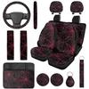 Red Spider Web Car Seat Covers with Steering Wheel Cover,Armrest Cushion,Seat Belt Covers Cup Holder with Keychain,Automotive Protector Set Unverisal