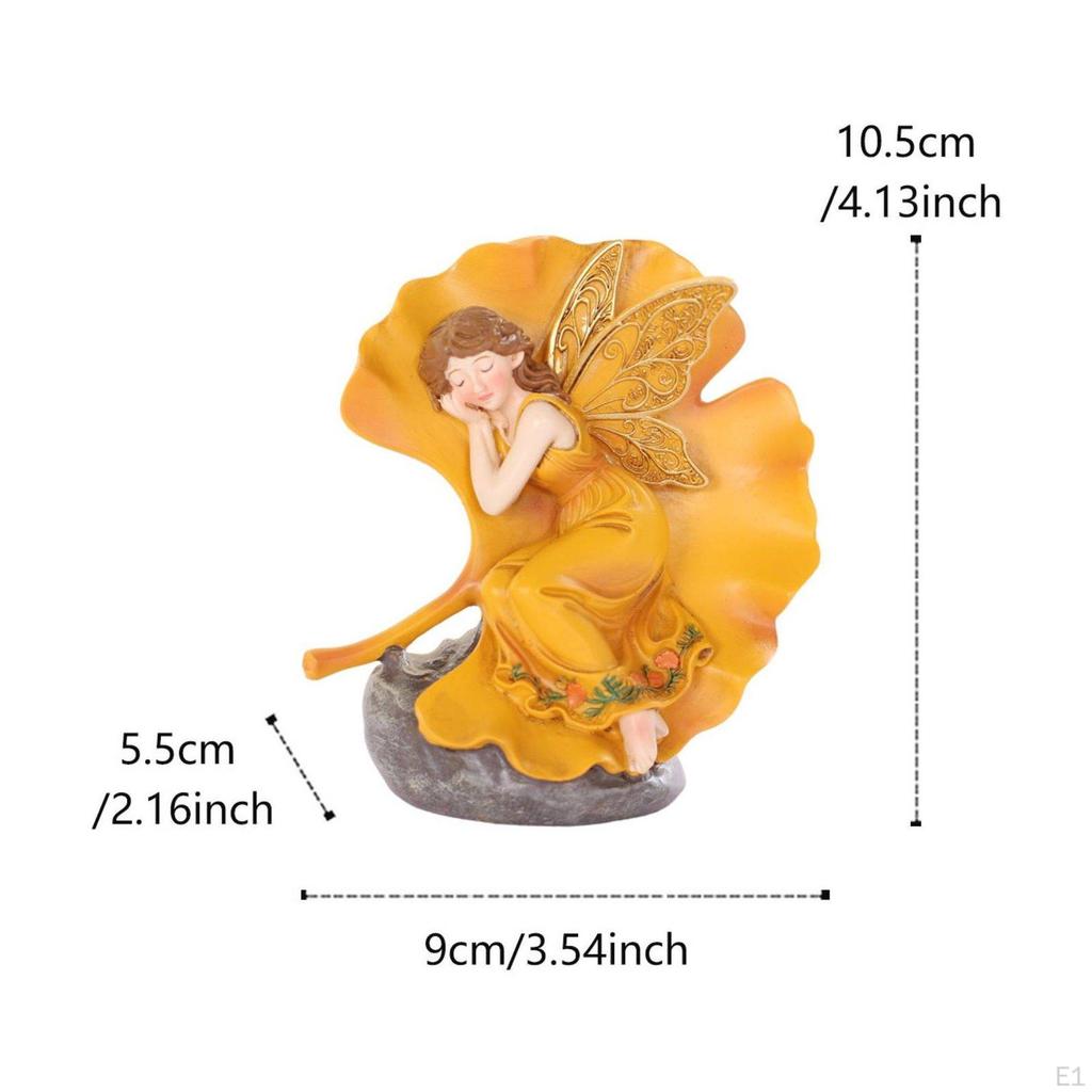 Ginkgo Foliage Fairy Statue Hand Painted Look Angel Girl