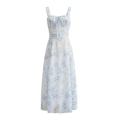 Ärmelloses, schulterfreies, sexy Kleid mit Blumendruck für Damen mit hohem Schlitz, elegante lange Kleider, rückenfreies, figurbetontes Sommerkleid, Vestidos