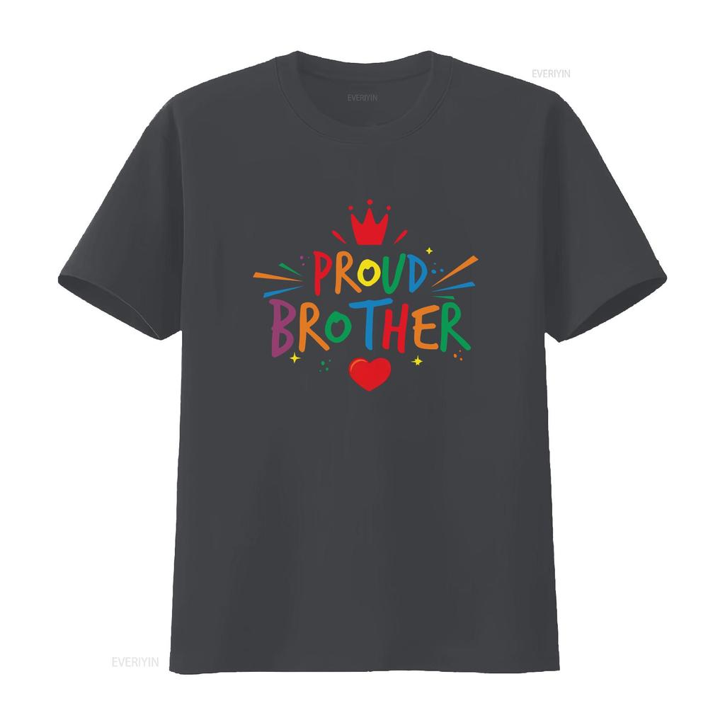 Colorful Proud Brother T Shirt for Men with Crown and Heart Design Perfect Celebrations Vintage Washed Designer Clothes