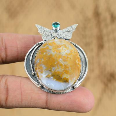 Natural Plume Agate Gemstone Pendant 925 Sterling Silver Jewelry For Women