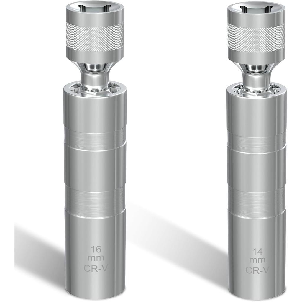 Set di chiavi per candele da 14 mm e 16 mm, Sottile, con attacco da 3/8", Strumento di rimozione candele, 12 punti, Snodabile, Magnetico, per la maggior parte dei modelli di auto
