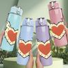 1PC Heart Love Art Pattern 750ml Color Plastic Sports Water Bottle Leakproof Flip Straw Lid Suitable for Sports Office Home Use