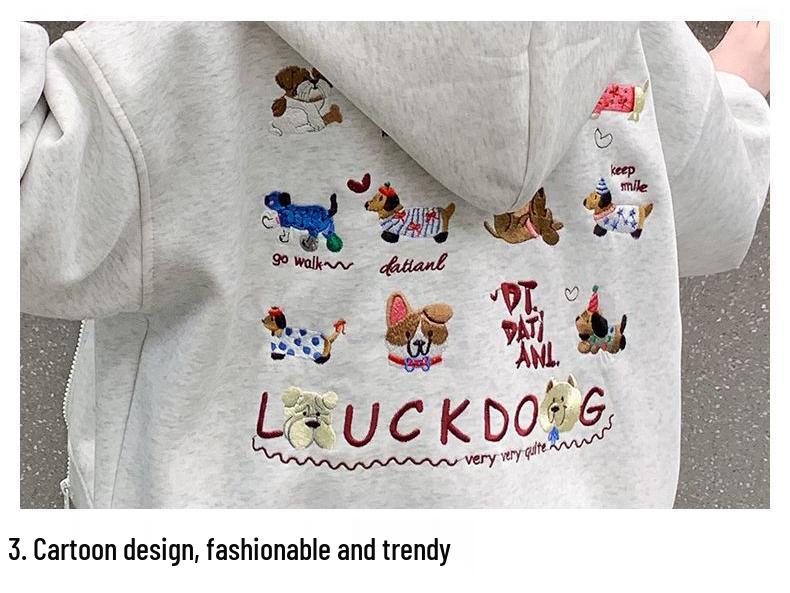 2025 Spring/Autumn Girls' Cartoon Print Hooded Coat - Stylish Korean Design for Medium & Large Kids