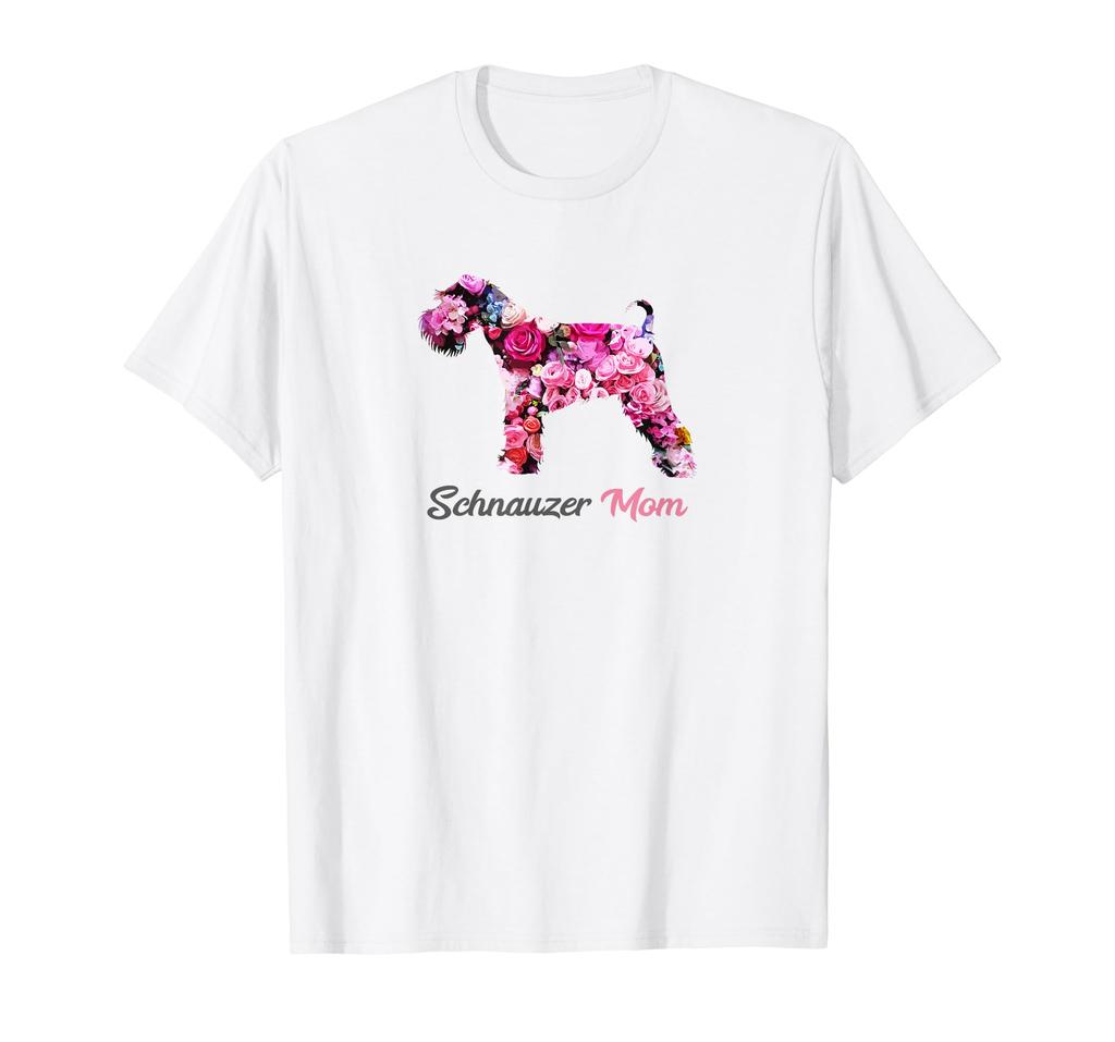 Schnauzer Mom Floral Schnauzer Silhouette Dog Mom T-Shirt