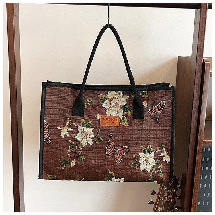 

Літня мода 2025 року ретро друкована сумка-тоут великої місткості портативна сумка для покупок жіноча сумка коричневий