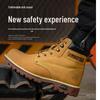 Tinggu Men's High-Top Yellow Steel Toe Safety Shoes, Anti-smash, Anti-puncture, Non-slip, Wear-resistant Protective Footwear.