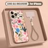 Cute Flower Pattern Magnetic Lanyard Phone Case For iPhone 17 Pro Max 16 15 14 13 Pro Max For Magsafe Shockproof Hard PC Cover