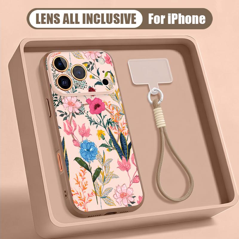 White Flower Pattern Hand Strap Case For iPhone 17 Pro Max iPhone 16 15 14 13 Pro Max Magnetic For Magsafe Hybrid TPU+PC Matte Cover
