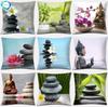 45x45cm Buddha Zen Stein Buddhistische Blume Kissenbezug Heim Büro Dekoration Wurfkissenbezug Schlafzimmer Sofa Kissenbezug
