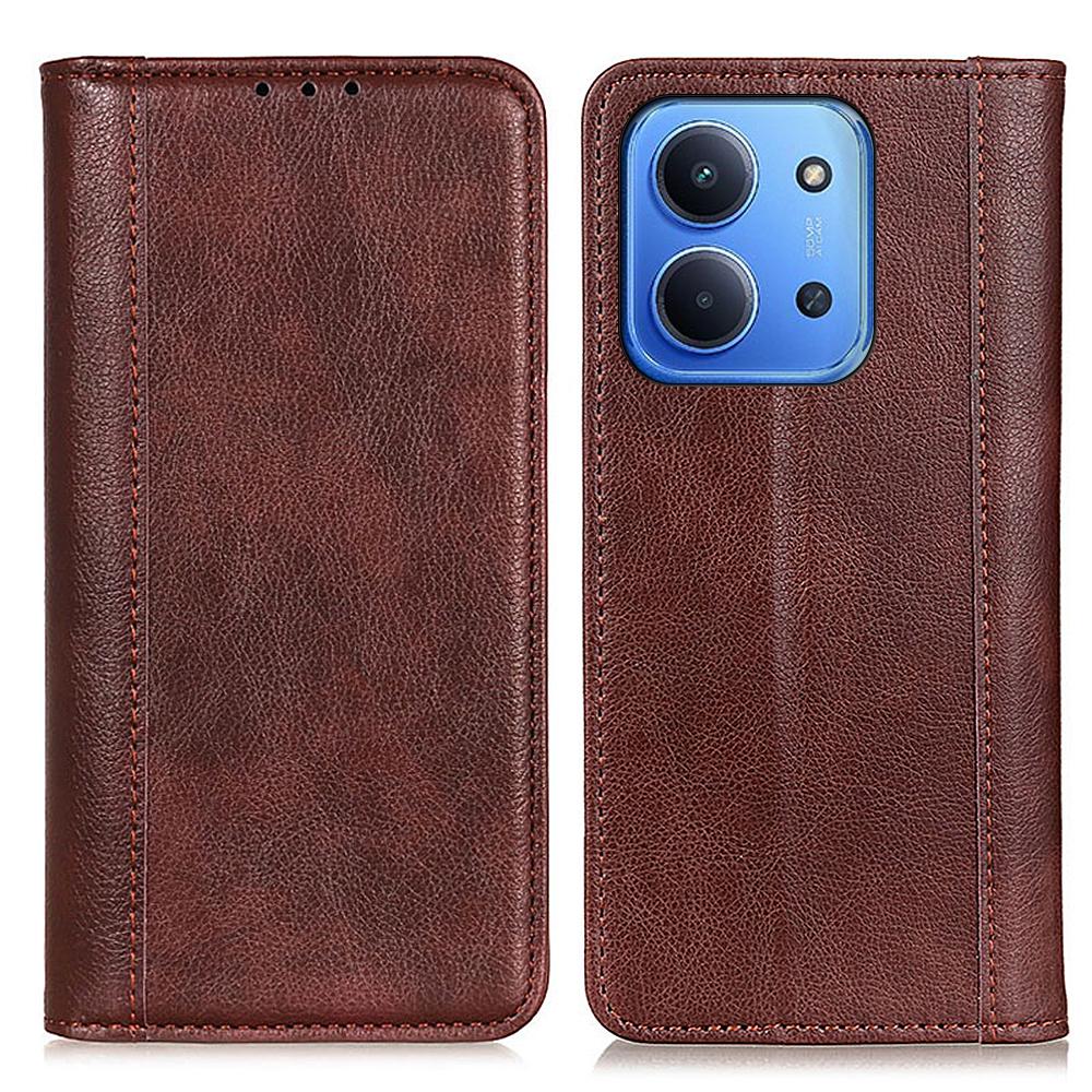 

For Xiaomi Redmi 15C 4G (EU) (173mm) Stand Case Split Leather Litchi Texture Wallet Phone Cover Brown
