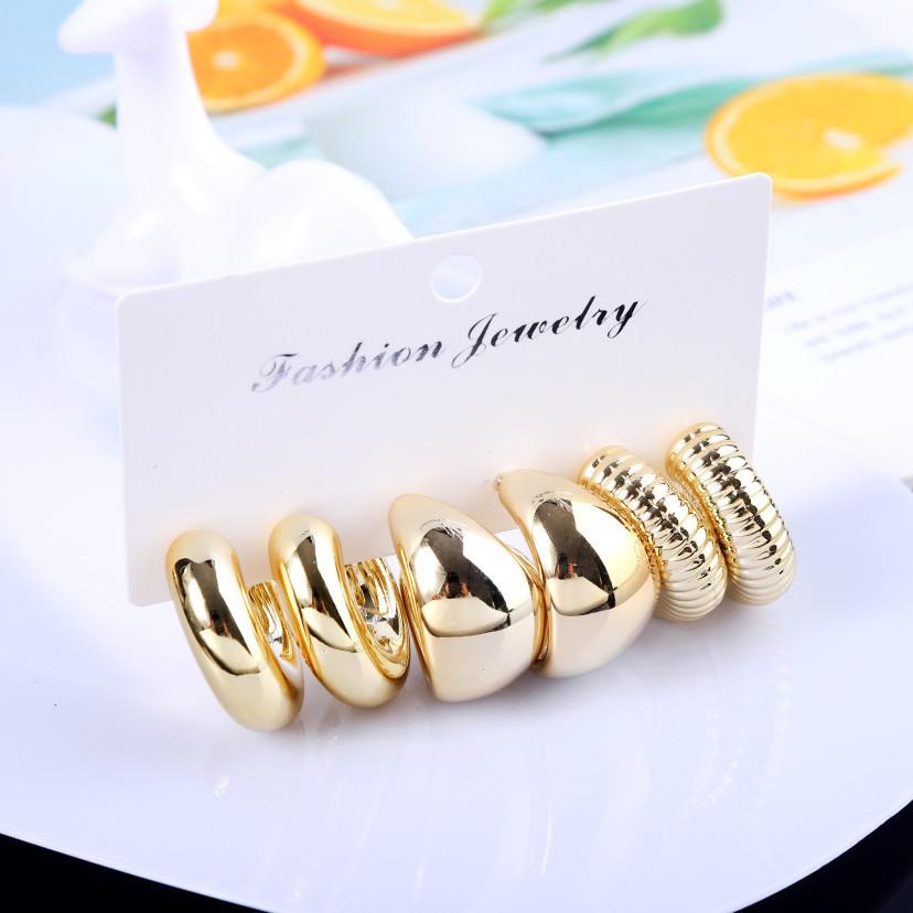 European & American Gold Tassel Retro CCB Earrings Set: 3 Pairs of High-Grade, Exaggerated Style for Women.