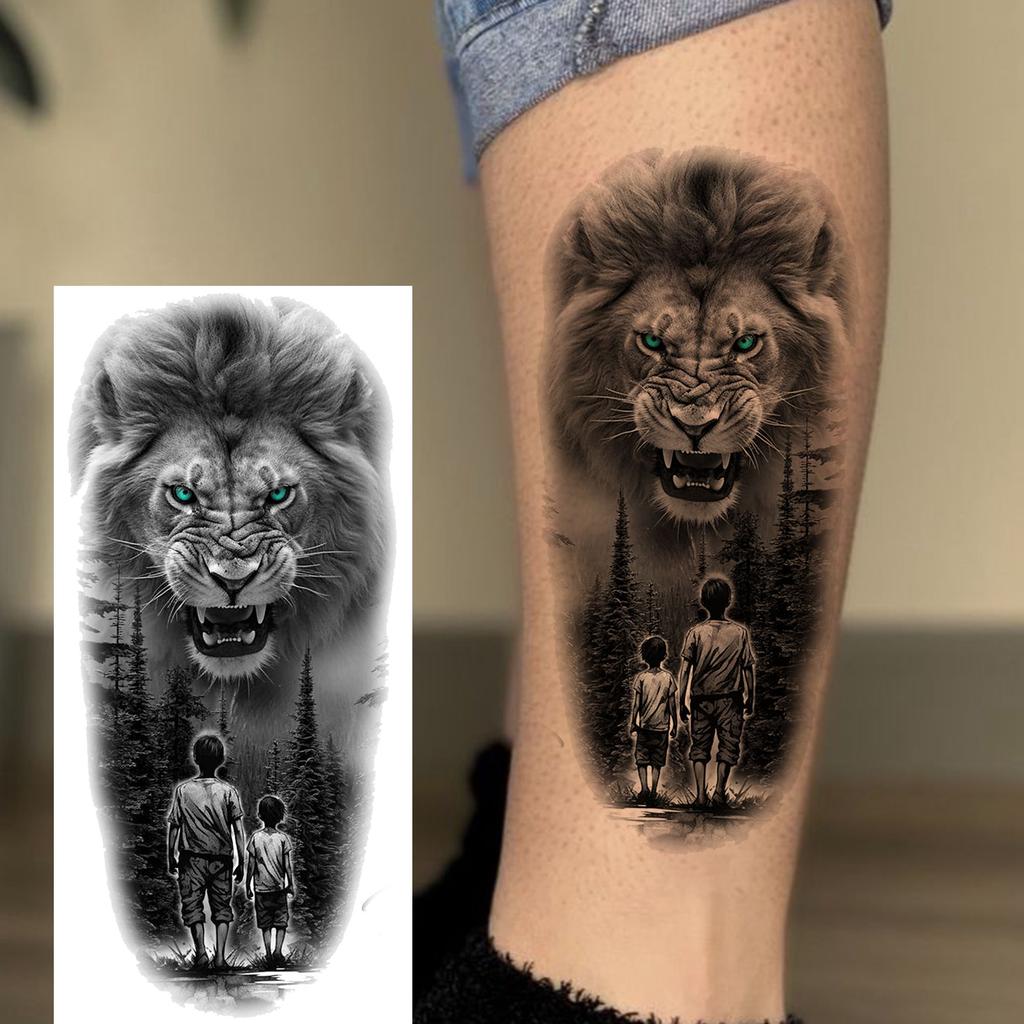 1 Sheet Lion King With Baby Temporary Tattoos For Men Women Family Style Tatoos Long Lasting Waterproof Fake Arm Tattoo Stickers