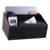Multifunction Tissue Box Black Multiple Compartments Durable PU Leather Rectangular Tissue Box
