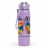 1PC You Meli Floral Wreath Text 750ml Color Plastic Sports Water Bottle Leakproof Flip Straw Lid Suitable for Sports Office Home Use