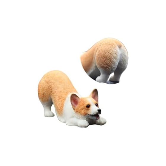 Corgi Dog Figure Animal Dog Sculpture Dog Figurine Miniature Adorable Posture (Yellow and White Butt Corgi)