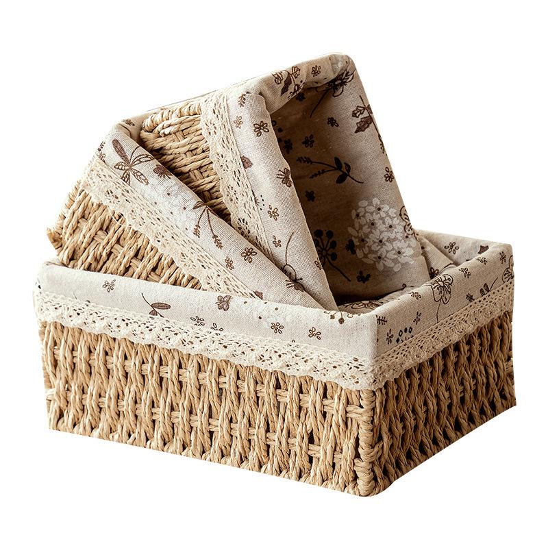 Desktop Storage Basket for Keys, Snacks, Sundries, & Cosmetics - Imitation Rattan Coffee Table Organizer
