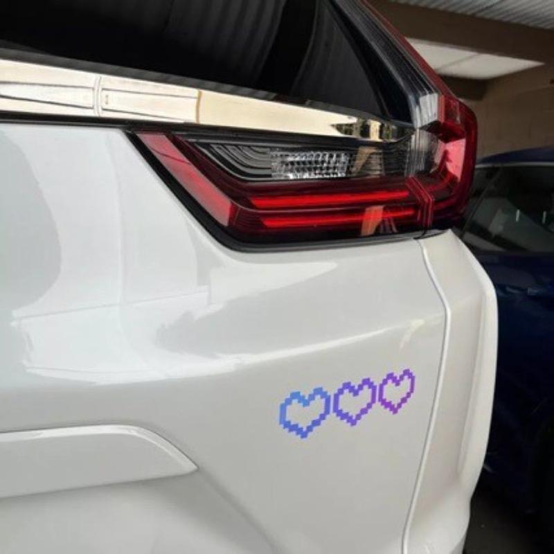 6PCS Mosaic Heart-shaped Pixel Heart-shaped Car Window Decoration, Waterproof Headlight and Taillight Decoration Stickers