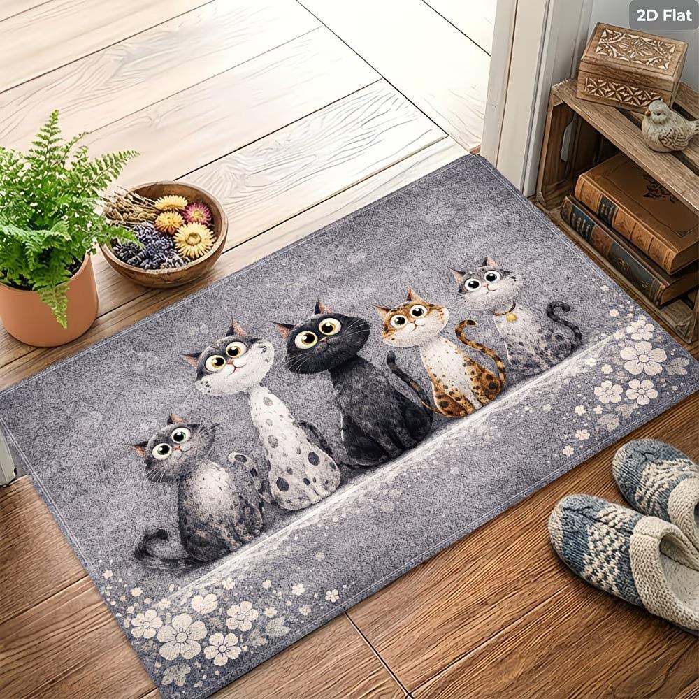 Cute Cats Welcome Doormat Non Slip Kitchen Rug Floor Carpet Living Room Bathroom Entryway Mat Home Decor