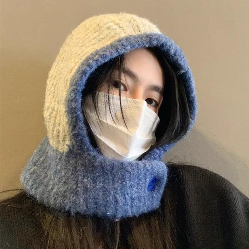 Japanese Autumn and Winter New Warm Hat Scarf Integrated Female Couples Ear Protection Knit Hat Trendy Balaclava Hat