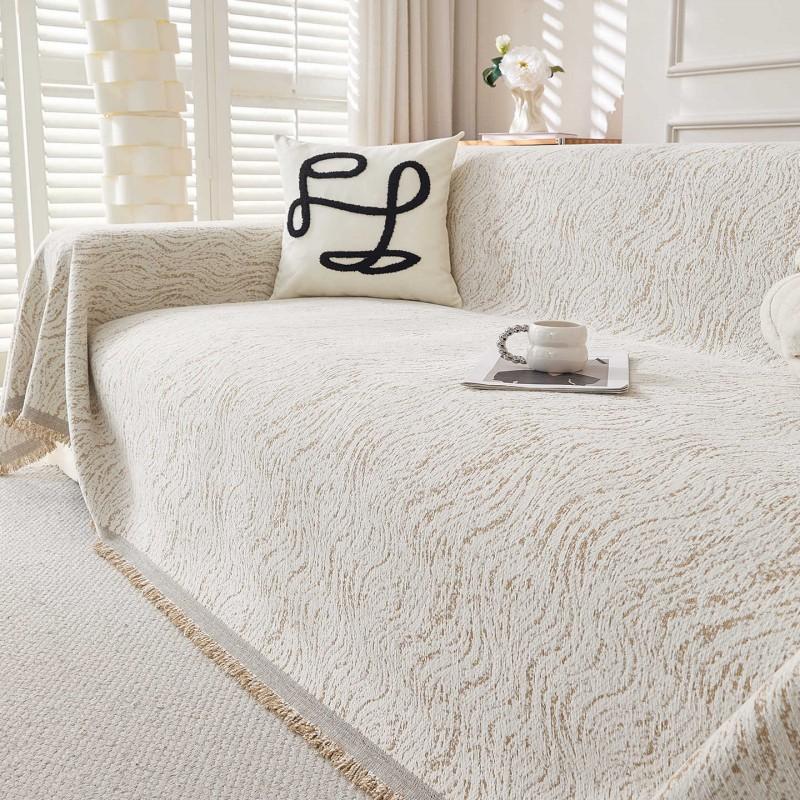 Creamy Chic Sofa Cover Slipcover Snowball Chenille Full Coverage Modern Minimalist Protector Living Room
