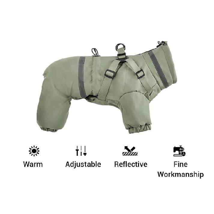 Dog Winter Clothes Warm Overalls for Small Medium Dog Water Repellent Thicken Padded Dog Coat with Harness Adjustable Reflective