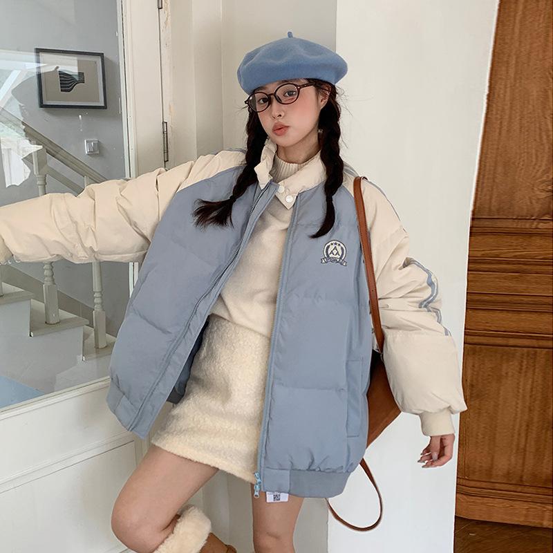 

Ретро Пуховик с хлопковой подкладкой для мужчин и женщин на зиму Новая теплая одежда с хлопковой подкладкой Стойка воротник Парный Утолщенная куртка с хлопковой подкладкой XL светло-синий