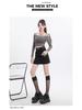 Women's Gray High-Waist Slim Fit A-Line Skirt with Built-In Shorts for Spring/Summer