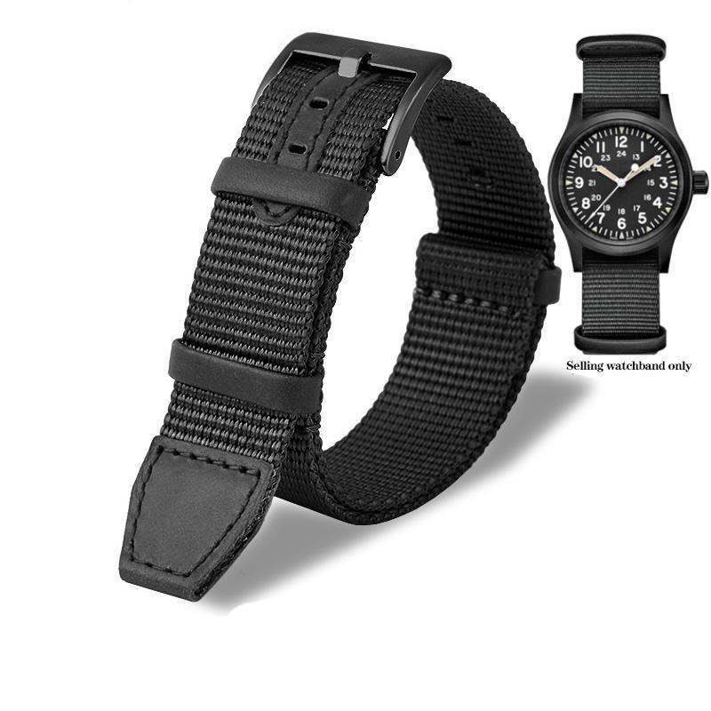 20mm 22mm Woven Nylon +Genuine Leather Strap for Hamilton Khaki Green Field Watch H69439931 441 Men Outdoor Sport Watchband