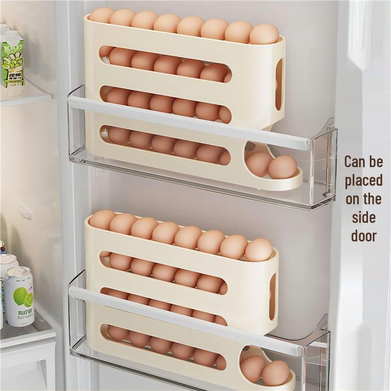 4-Layer Slide Egg Storage Box for Refrigerator Door - Large Capacity Automatic Egg Roller