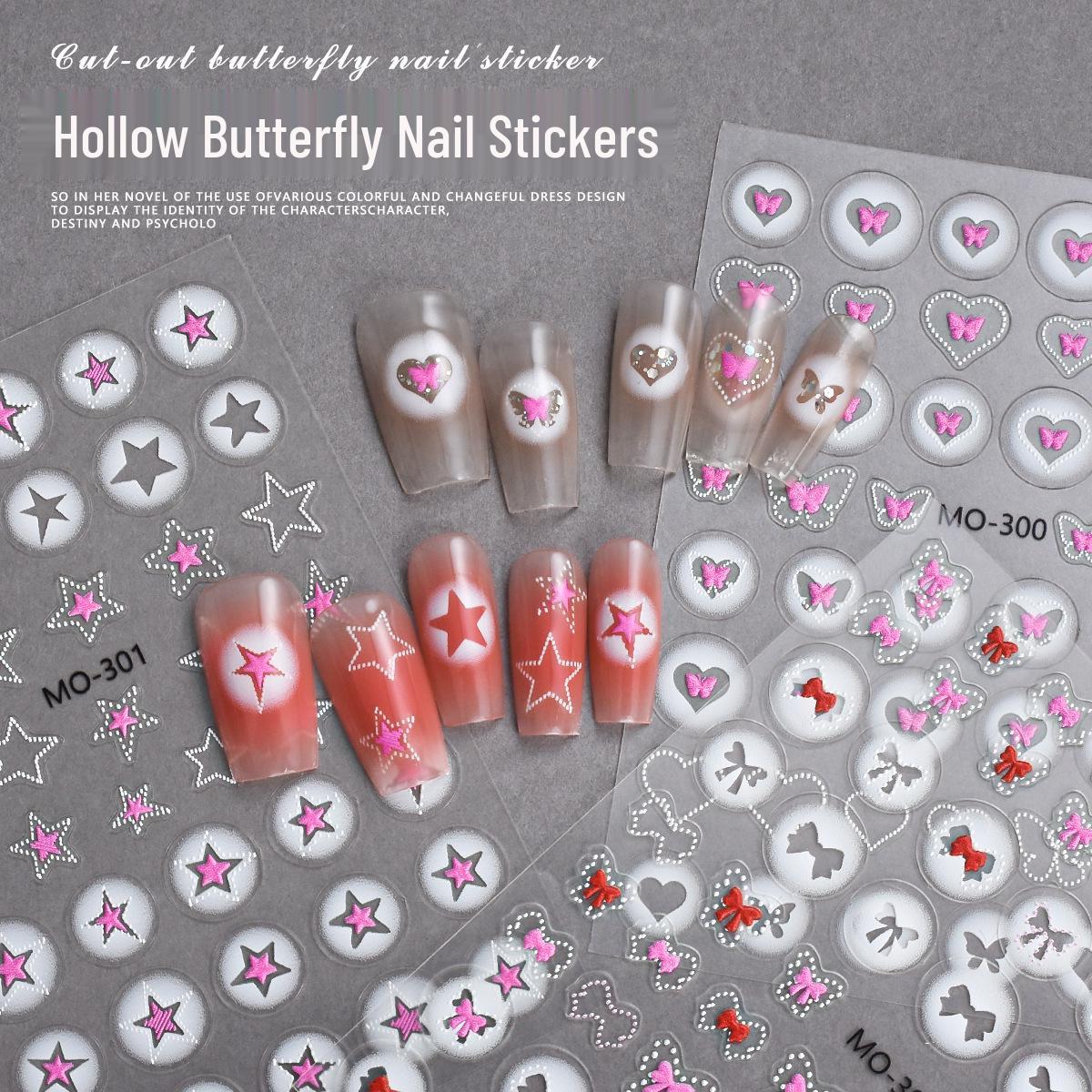 

Ombre Nail Art Stickers with Butterfly, Heart, Pearl, Pentagram, and Bow Designs