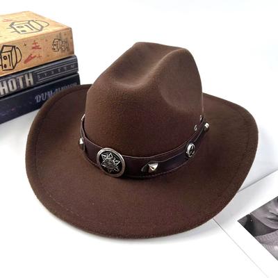 'S New Men'S And Women'S Ethnic Woolen Woolen Western Cowboy Hat Jazz Hat Big Edge Sunshade Top Hat