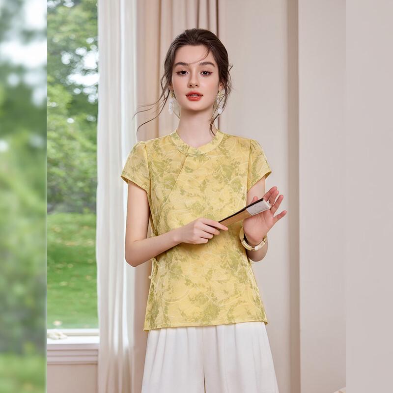 Chinese Style Floral Print Stand Collar Shirt XL