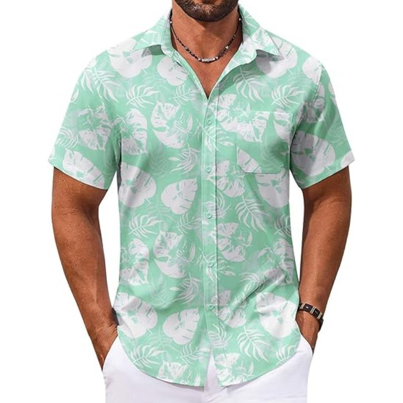 Men's Hawaiian Shirt Short Sleeved Casual Button Up Tropical Summer Beach Aloha Shirt