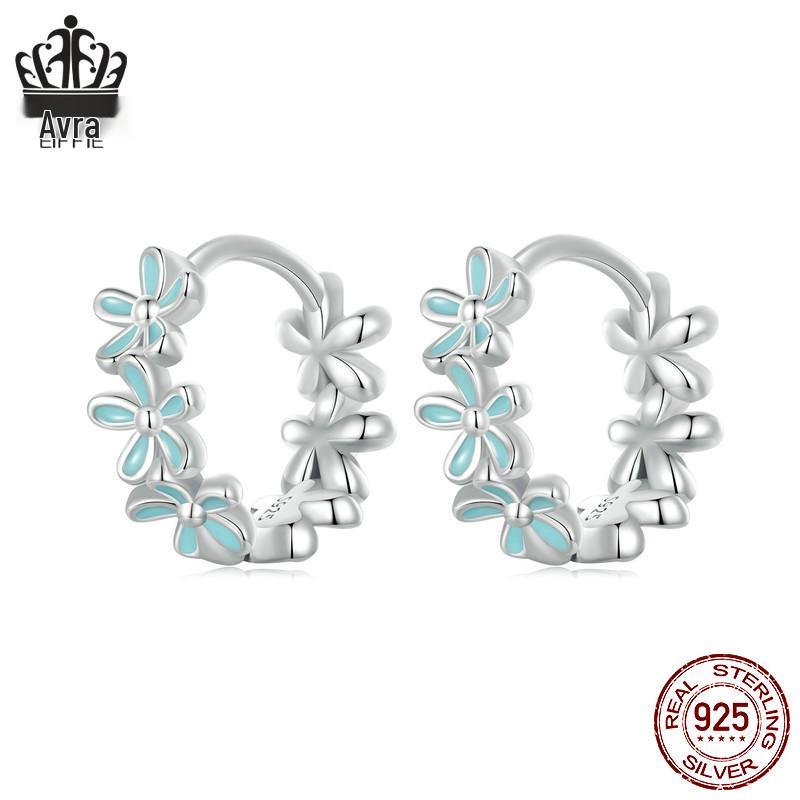 Aifuluo Autumn S925 Sterling Silver Blue Flower Ear Cuff Earrings for Women