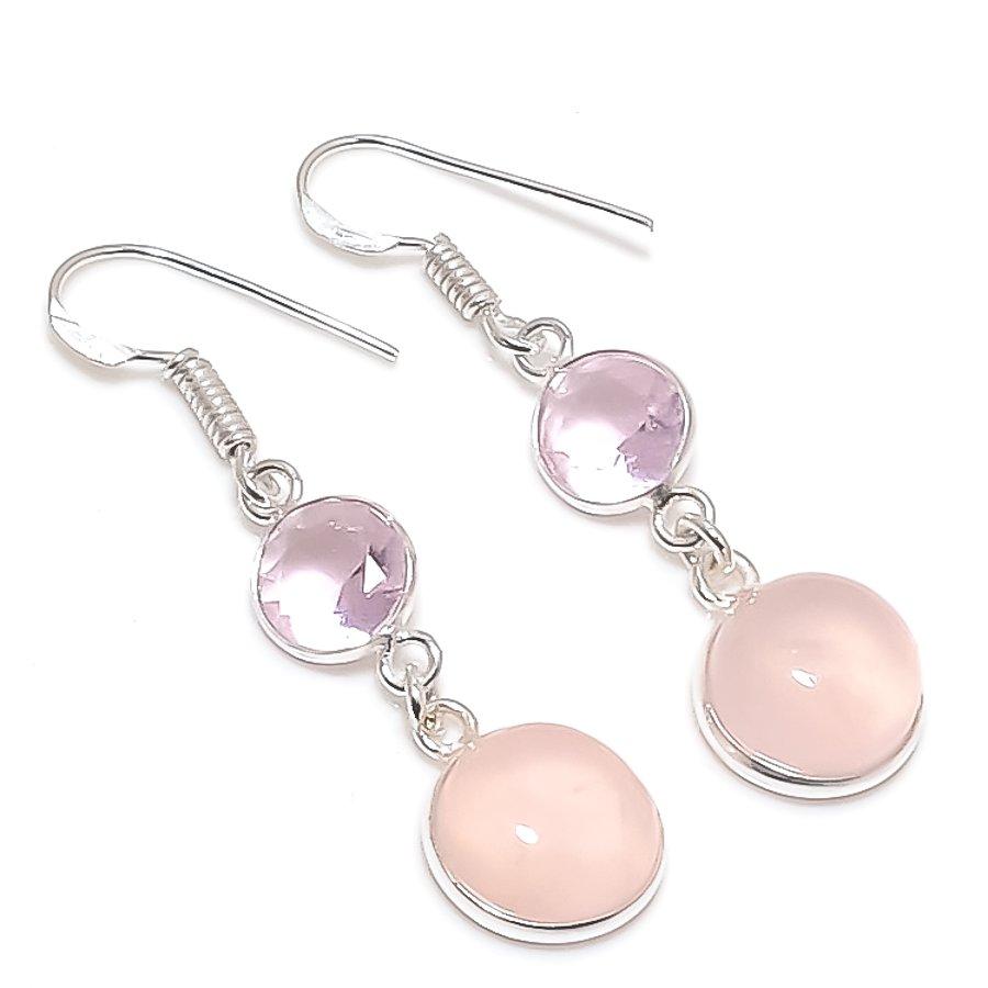 

Натуральный розовый кварц, кунцит 925 стерлинговое серебро ювелирное изделие серьга 1,81 k1Y60