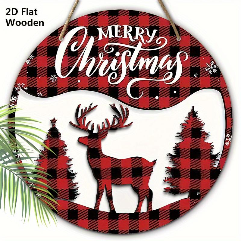 

Рождественская деревянная табличка с классическим узором с оленями - Круглая табличка Navidad для входной двери, настенный декор - Идеальное рождественское украшение 20cm/7.87in красный