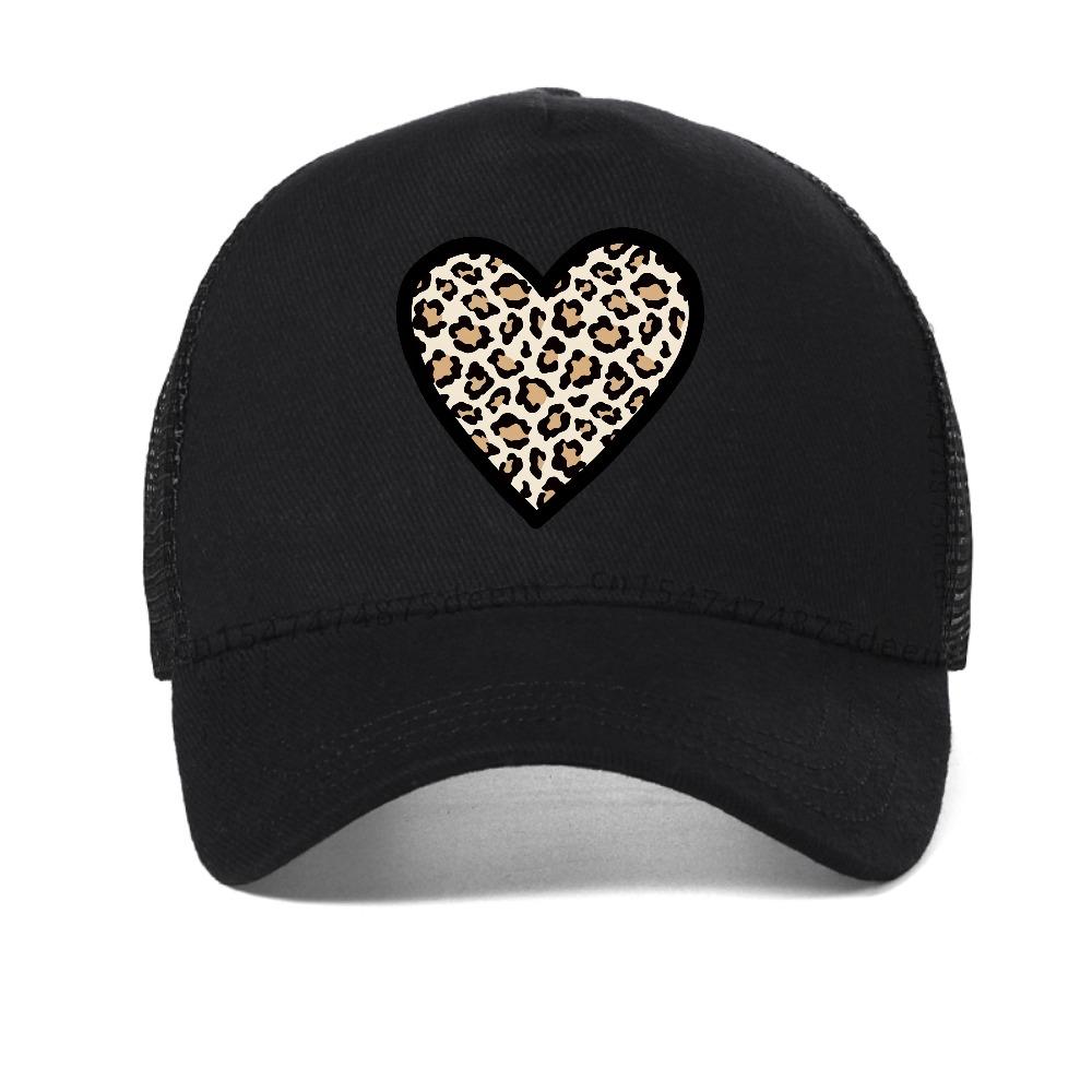 Leopard Heart Printed Baseball Cap Summer Casual Adjustable Mesh Snapback Hats Unisex Outdoor Trucker Caps Breathable Sun Hat