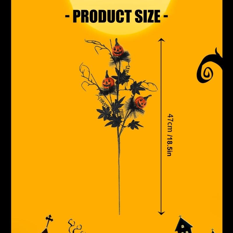 Halloween Plant Arrangement Realistic Flower Stem with Artificial Pumpkin and Black Leaf for Party Table Centerpieces