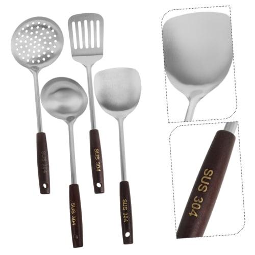 LABRIMP Multipurpose Stainless Steel Cookware Set, 4-Piece Set with Handles, Spatula, Ladle, and Spoon for Kitchen Use