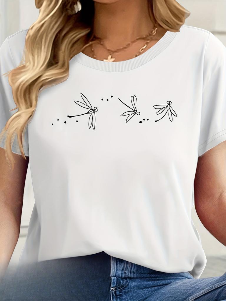 Camiseta Casual de Manga Corta para Mujer con Estampado Animal de Mariposa Libélula Cuello Redondo Ajuste Verano Casual Camisetas de Mujer Tela Suave