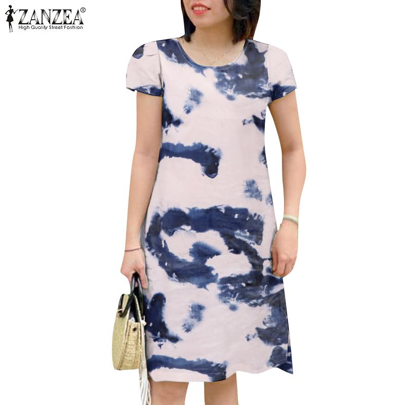 

ZANZEA Женское повседневное платье с короткими рукавами и круглым вырезом с принтом S зелёный