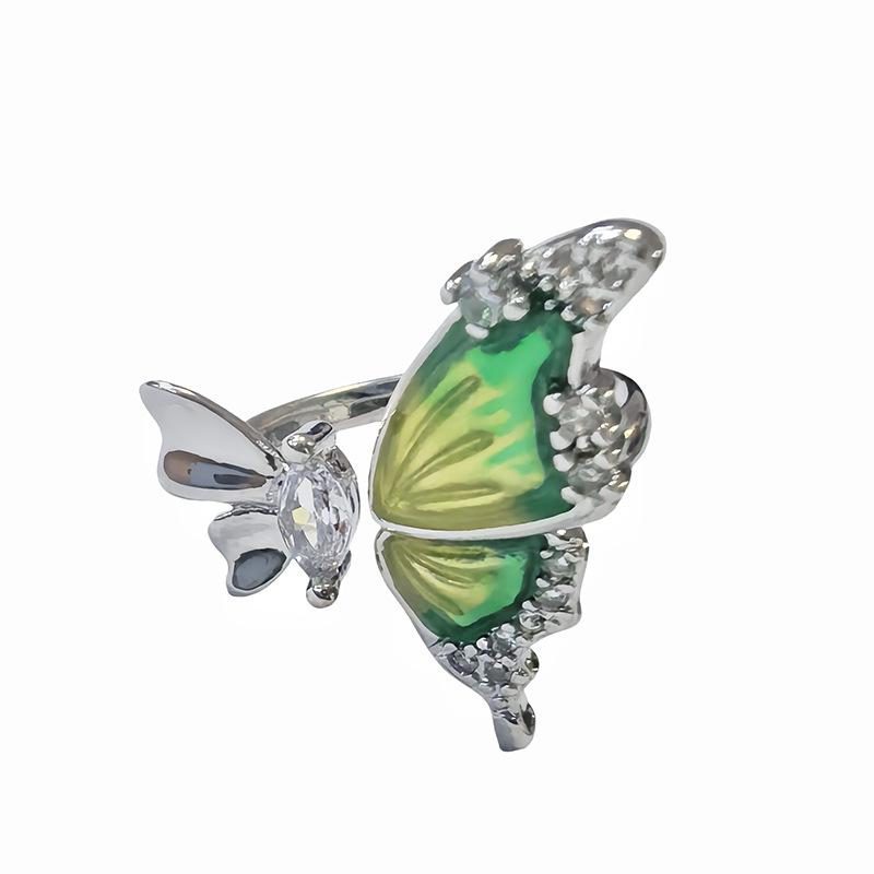 Enamel Decorative Butterfly Series Open Ring Women'S Niche Design High-End Broken Diamond Personalized Ring