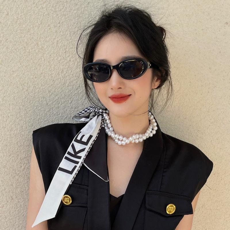 2-In-1 Detachable Pearl Headband Silk Scarf Hairband Women'S Hair Ties Elastic Hair Bands Necklace Fashionable Accessories