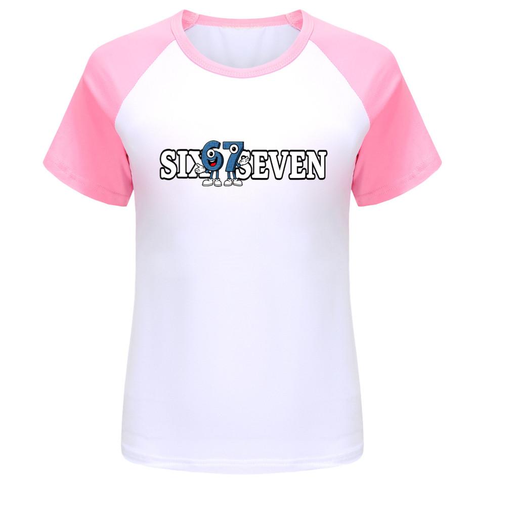 5388 Boys Girls Brainrot 67 Print Raglan Cute Casual T-Shirt