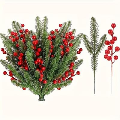 16Pcs Christmas Decoration Artificial Pine Needle Berry Bouquet for Home Decor Xmas Tree 2026 New Year Navidad DIY Gift Ornament