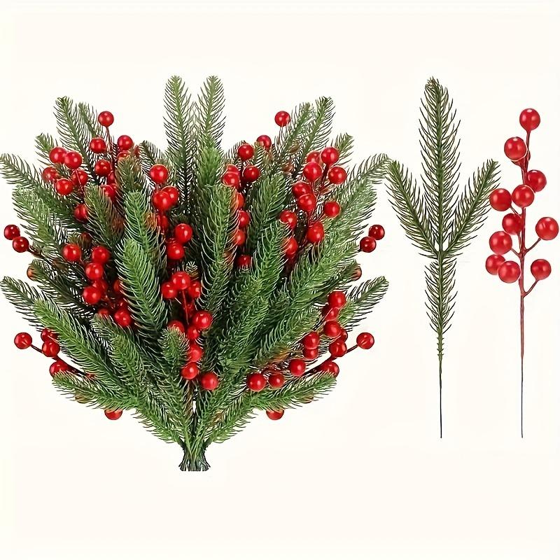 16Pcs Christmas Decoration Artificial Pine Needle Berry Bouquet for Home Decor Xmas Tree 2026 New Year Navidad DIY Gift Ornament