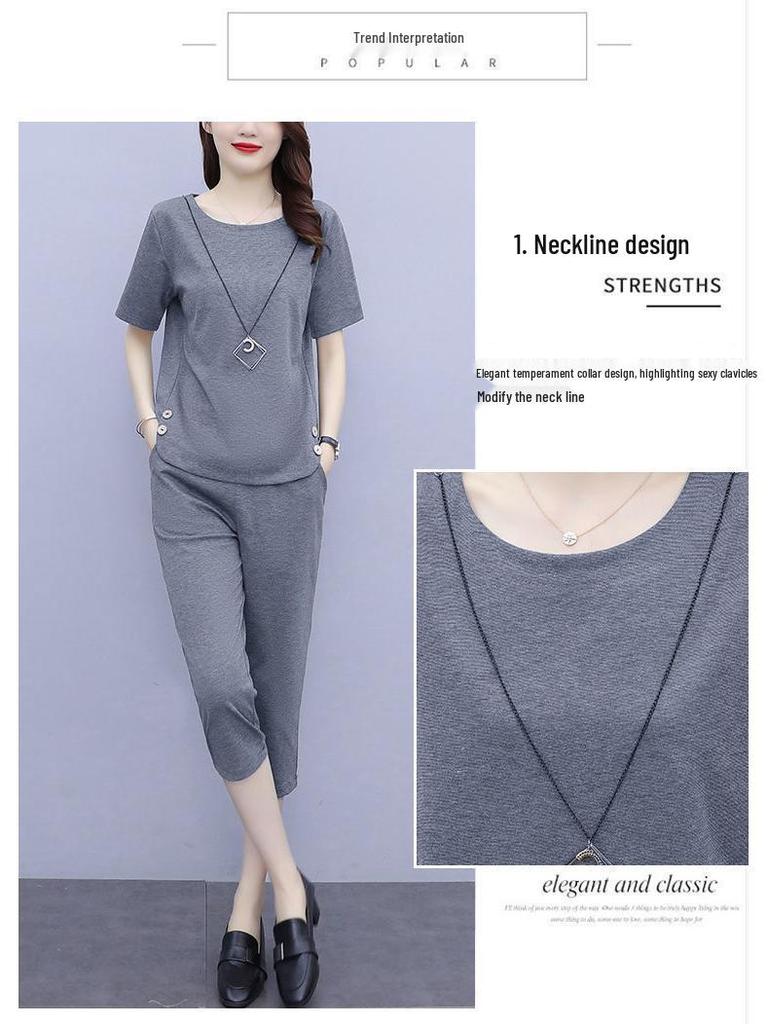 Trendy Plus Size Women's Summer Two-Piece Suit: Short-Sleeved T-Shirt & Cropped Pants